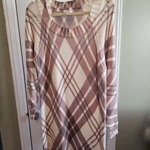 Umgee Geometric Knit Sweater in Cream and Brown